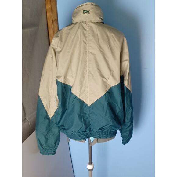 Vintage MV Sport Vinyl Beige & Green Fishing Jacket Lightweight Hooded - Picture 4 of 13